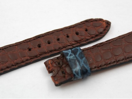 Cinturino Pelle Coccodrillo Marrone 20mm Passanti Blu