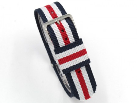 Cinturino Nato Per Orologio 20 Mm: In Nylon Impermeabile Blu/bianco/rosso Con Fibbia Acciaio